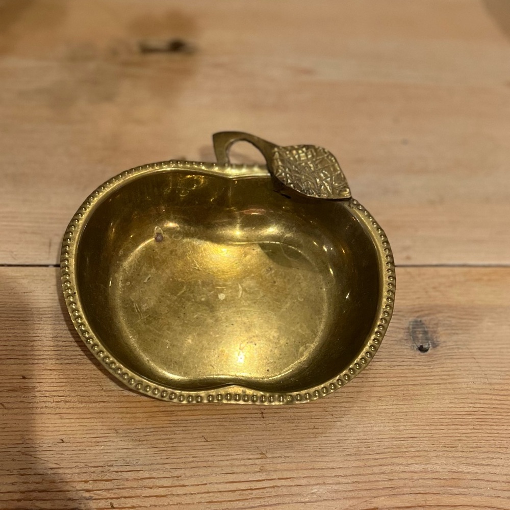 vintage brass apple-shaped trinket dish